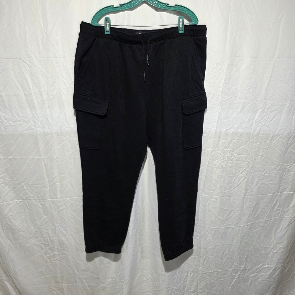 Airwalk Mens 3XL Black Fleece Cargo Joggers Sweatpants Drawstring Tapered Leg